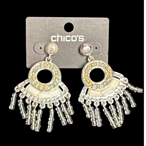 Chico's Silver Dangle Beaded Earrings Boho NWTS - Picture 1 of 5